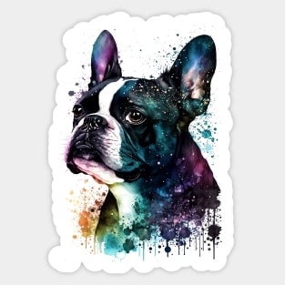 Rainbow Boston Terrier Watercolor Art Sticker